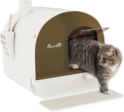 Premium Kattenbak met Filter - Incl. Kattenbakschep - Incl. Kattenbakmat - 43 x 44 x 47 cm - Zwart + Wit