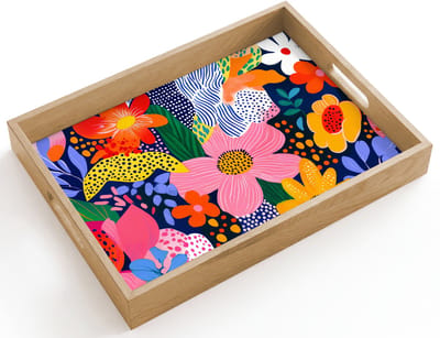 Dienblad hout 40x30 cm - Schootdienblad - Kleurrijk - Bloemen - Abstract - Stippen - Borrelplank rechthoek - Plateau dienbladen