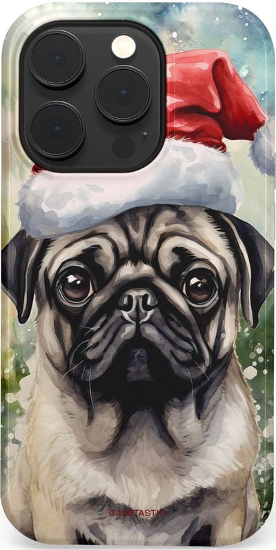 Casetastic hoesje geschikt voor Apple iPhone 14 Pro - MagSafe - Dubbellaagse bescherming - Aquarel Kerstmis Pug Hond - Fashion Case - Grijs Taupe Donkergrijs Saliegroen