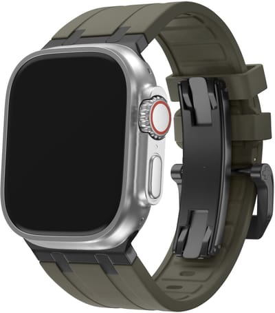 BALR liquid siliconen bandje geschikt voor Apple Watch 44mm / 45mm / 49mm – Bruin/Zwart – Compatibel met Apple Watch 1/2/3/4/5/6/8/9/10/11/SE(2-3)/Ultra(2-3)