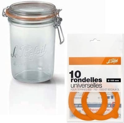 Le Parfait Weckpotten/inmaakpotten - met klepdeksel - 1 liter - incl. inmaakringen