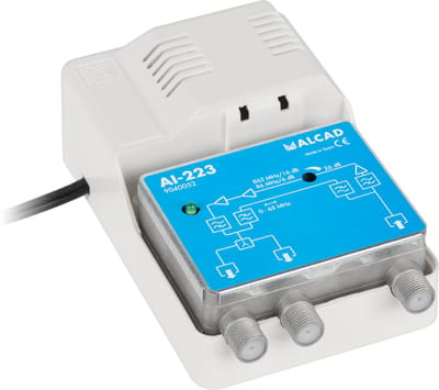 Alcad AI-223 - Antenneversterker - 2 Uitgangen - Breedband - Mini-Zbiorcze Installaties