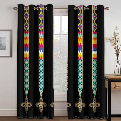 2 Pièces Rideaux Traditionnels Éthiopiens et Érythréens pour Salon Ensemble Motif Tilet Tissu Polyester Haute Qualité Cortinas W60H60(CM)x2PCS&Grommet Top white