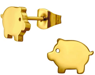 CS Joy - Varken oorbellen - Chirurgisch staal - 7 x 10 mm - ip/pvd gold plated - varkentje oorknoppen