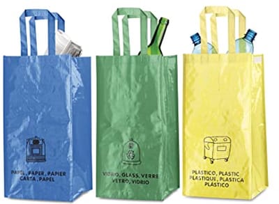 Duurzame Recycling Vuilniszakken - 3 Zakken met Handgrepen voor Kunststof, Glas, Papier en Karton - 23L
