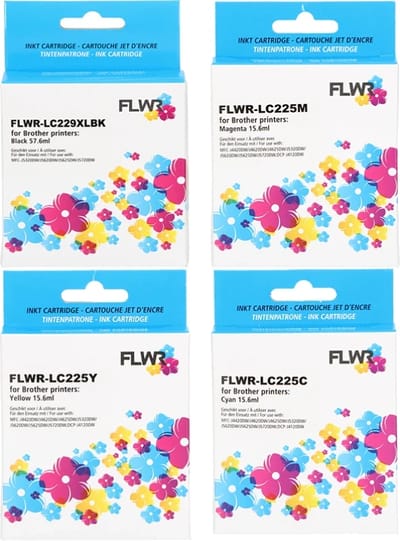 FLWR - Inktcartridges / LC-229/LC-225 / Zwart & Kleur - Geschikt voor Brother
