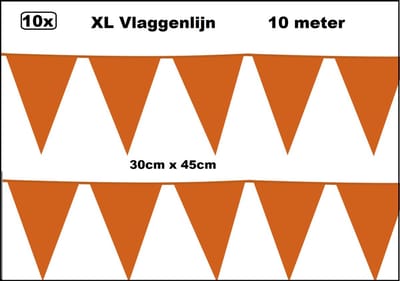 100 meter XL Vlaggenlijn oranje 30cm x 45cm - 10x vlaggenlijn oranje 10 meter - Giga vlaglijn themafeest party festival