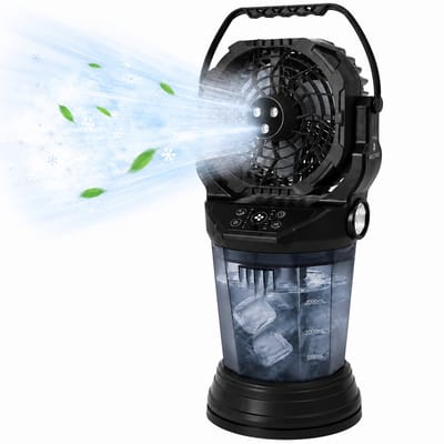 HOB MistFan Pro - Vernevelaar - Draagbare Ventilator - Mistventilator - Water reservoir 2 L - Camping Ventilator - Multifunctioneel met Ledverlichting - Zwart