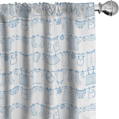 ABAKUHAUS – 2-delige set kinder gordijnen 75 x 175 cm – microvezel – wit/blauw
