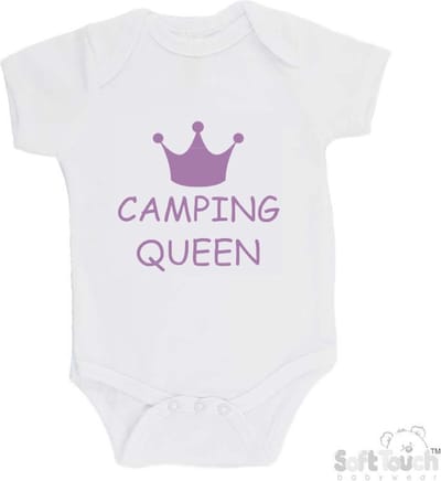 100% Katoenen Romper "Camping Queen" Meisjes Katoen Wit/lila Maat 62/68
