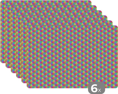 Placemat - Placemats kunststof - Hexagon - Regenboog - Patroon - 45x30 cm - 6 stuks - Hittebestendig - Anti-Slip - Onderlegger - Afneembaar