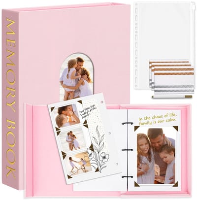 Dailygoods- Fotoalbum 14x22 cm - Linnen Omslag - Scrapbook - Herinneringsalbum - 30 Witte Vellen - 3 Ringen met OPP-Beschermhoes