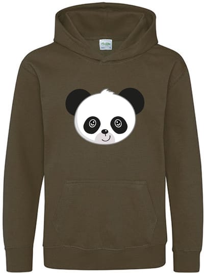 Pixeline Hoodie Panda Face olive 1-2 jaar - Pixeline - Trui - Stoer - Dier - Kinderkleding - Hoodie - Dierenprint - Animal - Kleding