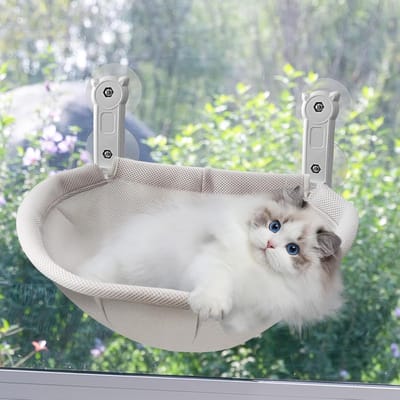Famanu – Kattenhangmat voor ramen - 45 x 36 cm - grote vensterbank - robuust - katten tot 40 kg - kattenbed voor ramen met slijtvaste linnen stof - om de zon te nemen en te slapen