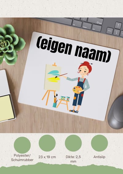 Akyol - kunstenares die schildert met eigen naam Muismat - Kunst - kunstenaars/kunstenaressen - iemand die houdt van kunst of kunst maken - verjaardag - cadeau - kado - 23 bij 19 cm