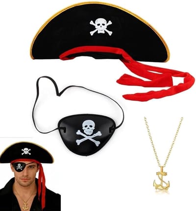 Piratenhoed, ketting en ooglapset voor Halloween, carnaval en kostuumfeesten - Vintage piratenaccessoires voor rollenspellen en themafeesten