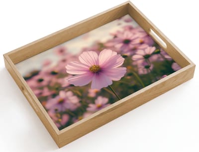 Dienblad hout 40x30 cm - Schootdienblad - Bloemen - Paars - Wazig - Borrelplank rechthoek - Plateau dienbladen