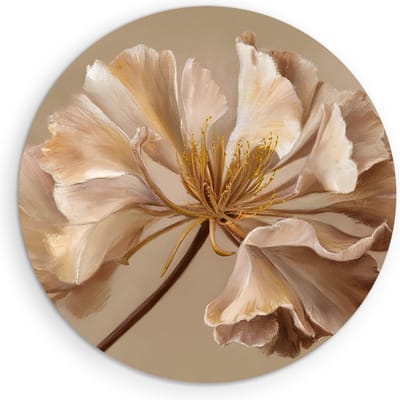 Saammp Muurcirkel Hout - Botanische bloem - beige - Natuur - Abstract - Ø 90 - Wandcirkel - Wanddecoratie Cirkel - Muurdecoratie Woonkamer - Kantoor Decoratie