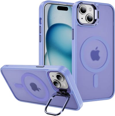 Hoesje Geschikt voor Apple iPhone 15 - Compatibel met MagSafe & Qi2 - Back Cover met Standaard - Camera Kickstand - Licht Paars