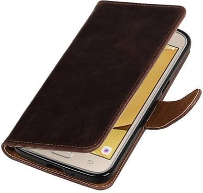 Zakelijke Book Case Telefoonhoesje Geschikt voor de Samsung Galaxy J2 2016 - Portemonnee Hoesje - Pasjeshouder Wallet Case - Mocca