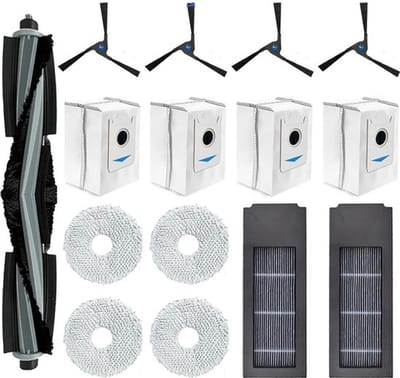 15 stuks vervangende accessoires set geschikt voor Ecovacs Deebot X2 / X2 Omni / X2 Pro / DEX86 stofzuiger reserveonderdelen, 1 hoofdborstel, 4 zijborstels, 2 hepa-filters, 4 stofzakken, 4 dweildoeken