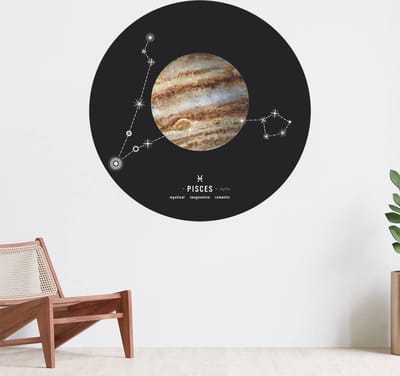Muurcirkel zelfklevend behang - Sterrenbeeld planeet Vissen - Wanddecoratie - 080cm behangcirkel - Ronde sticker voor aan de muur - Behangsticker verkrijgbaar in verschillende formaten