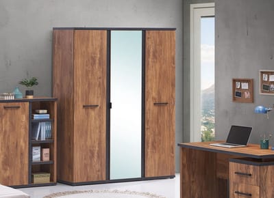 Belfurn - Ellen - kledingkast 3 deuren 164cm - kleur acacia bruin met zwart