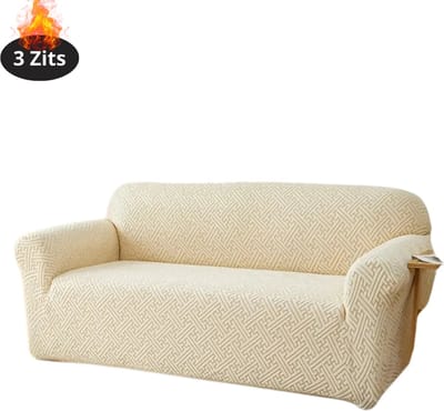 Livano Bankhoes - Bankbeschermer - Stretch - Sofa Cover - Effen - Beige - 3 Zits