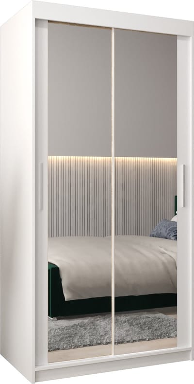 InspireMe - Kledingkast met 2 schuifdeuren, Modern-stijl, Kledingkast met planken (BxHxD): 100x200x62 - TORM III 100 Wit Mat