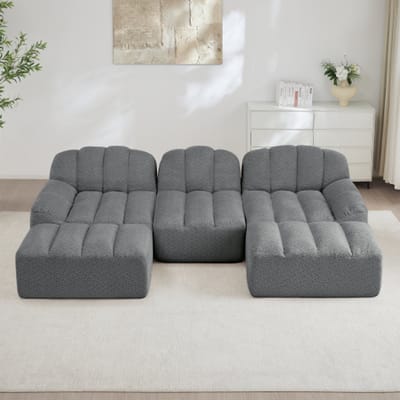 Modulaire bank met 3 zitplaatsen – inclusief 2 voetenbankjes – bank zonder frame met 32D-schuim van hoge dichtheid – geschikt voor de woonkamer en appartementen – antislipontwerp – zachte bekleding – grijs