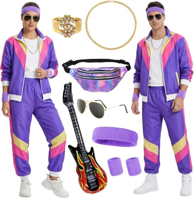 Retro tracksuit voor mannen en vrouwen, 80s en 90s kostuum, ideaal voor carnaval en themafeesten