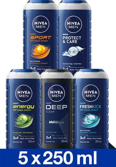 NIVEA MEN Douchegel Mix Set - 5 Unieke NIVEA MEN Geuren - 5 Stuks - Voordeelverpakking