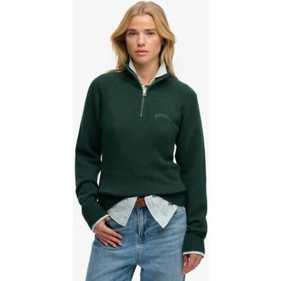 Superdry Essential Gebreide Trui Met Halve Rits Green Grootte: 42