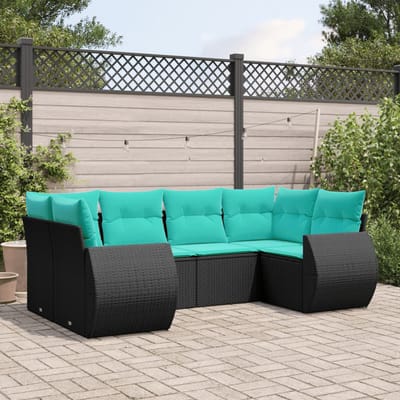 vidaXL - 6-delige - tuinbankset - met - kussens - van - zwart - polyrotan