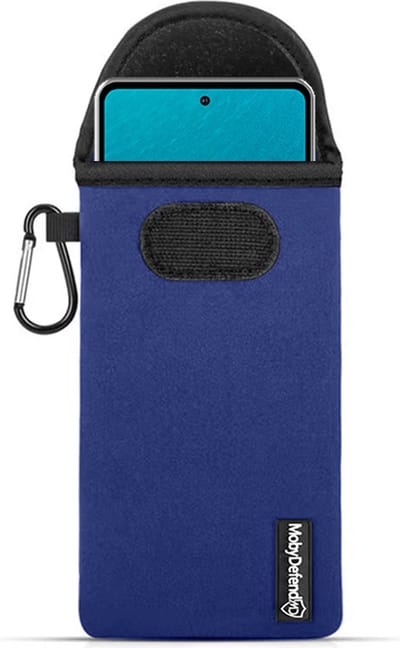 MobyDefend Hoesje - Geschikt voor Samsung Galaxy A53 - Neopreen Pouch Met Karabijnhaak - Insteek - Riemlus - Blauw