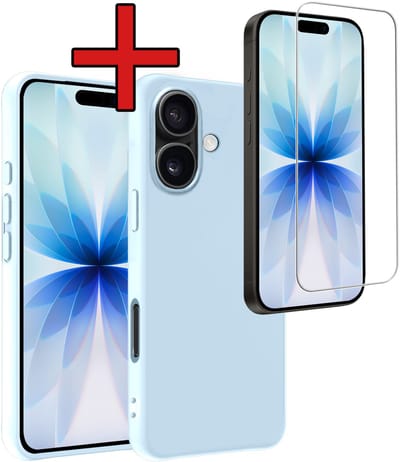 Hoesje - Met Screenprotector - Geschikt voor Apple iPhone 17 - Sterk & Shockproof - Telefoon Hoes - Back Cover - Siliconen Case - Telefoonhoes - Lichtblauw