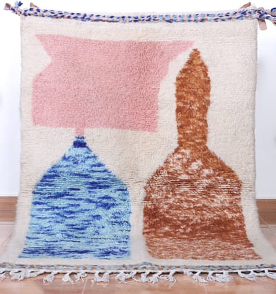 Vloerkleed Vintage - Marokkaans Vloerkleed - 160 x 110 cm - kinderkamer tapijt - Handgemaakt, Kleurrijk & Uniek - Gemaakt van 100% wol - Hoogpolig Azilal Tapijt