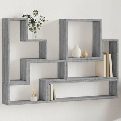 vidaXL - Wandschap - 96x12x64 - cm - bewerkt - hout - grijs - sonoma - eikenkleurig