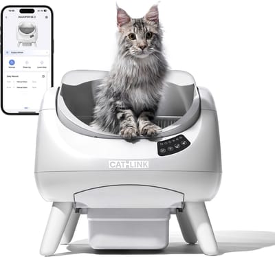 CATLINK slimme kattenbak met open bovenkant, zelfreinigend, ontwerp voor meerdere katten met binnenvoering en antislipmat, minimalistisch wit,