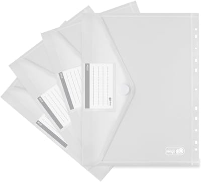 10 Stuks A4 Transparante Plastic Mappen met Pocket en Klittenbandsluiting, Perfect voor School en Kantoor, Inclusief 11 Gaten voor Ringband
