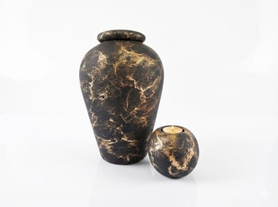 Terroso® - Glazen Urn Set - Zwart Mat met Goud - 4,5 Liter - Inclusief Bijpassende Herdenkingskaars