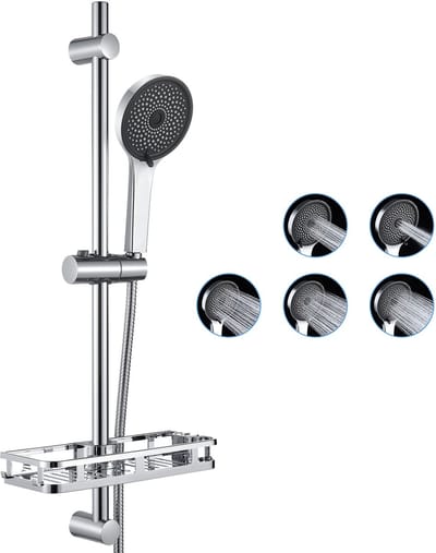 Lonheo Max Doucheset met Handdouche - 70 cm Glijstang - Douchekop Ø 11.8 cm - 5 standen - Met Doucheslang en Zeephouder - Complete Glijstangset - Chroom