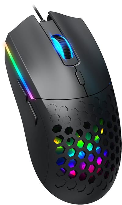 HXSJ S500 RGB Gaming Muis – Lichtgewicht Honeycomb Design – 6400 DPI – USB Bedrade Gamer Mouse voor Windows, Mac & Linux, Zwart