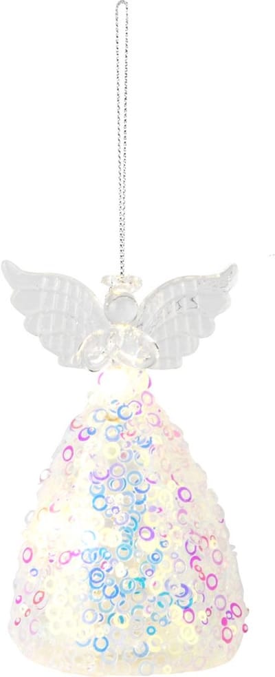 Dekoratief | Hanger engeltje m/pailletten, glas, LED, 8x8x12cm | A255658
