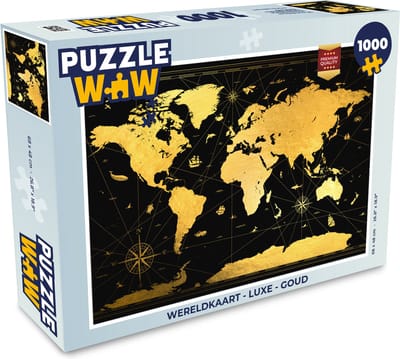 Puzzel Wereldkaart - Luxe - Goud - Legpuzzel - Puzzel 1000 stukjes volwassenen