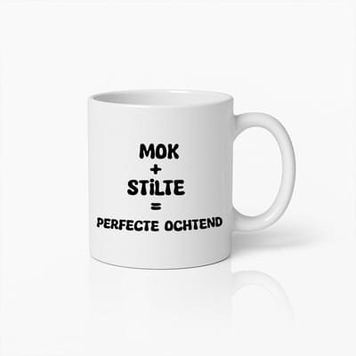 Grappige Koffiemok – Mok + Stilte = Perfecte Ochtend Quote Beker voor Koffieliefhebbers