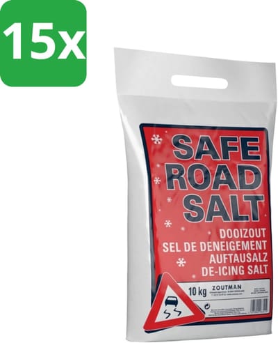 Strooizout en Dooizout 10 kg – Dooizout voor Gladheidsbestrijding – Lichte Verpakking – 10 kg - Zout voor op de weg - Voordeelverpakking - 15 stuks - Strooizout - Dooizout - Ijsbestrijding - Sneeuwbestrijding - Preventief Strooien