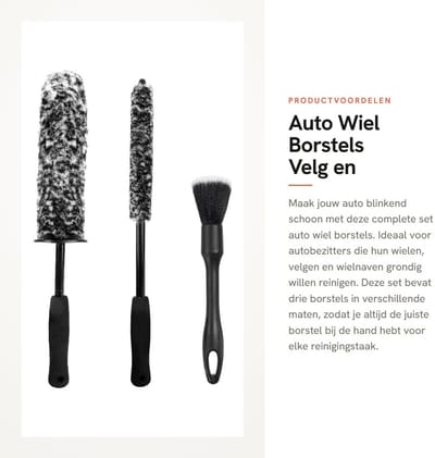 Dailygoods- Wielborstels Set van 3 - Microfiber Borstelharen - Lange Handgreep - Antislip Handgreep - Geschikt voor Alle Voertuigen - Duurzaam en Betrouwbaar - Wielreinigingsset
