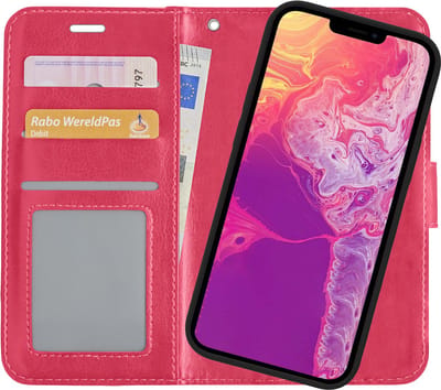 Hoesje 2 in 1 - Geschikt voor Apple iPhone 13 Mini - Met Uitneembare Hard Cover - Bookcase - Wallet Case - Met Pasjeshouder - Book Case - Uitneembaar - Pashouder - Kunstleer - Donkerroze