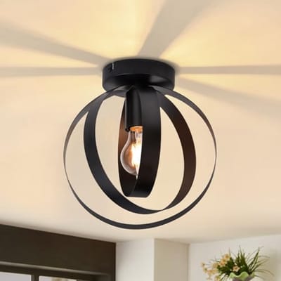 Glitzerlife - Plafondlamp - Retro Industrieel - Draaibare Lampenkap - E27 Fitting - Metalen Wand- En Plafondlamp - 24 Cm - Zwart